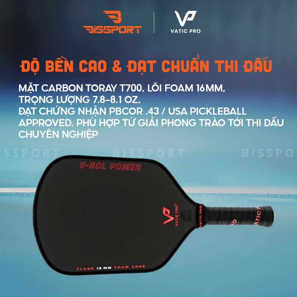 Vợt Pickleball Vatic Pro Vsol Power Flash Chính Hãng - Bền Bỉ - Siêu Xoáy - Nhẹ - Kiểm Soát Bóng - Linh Hoạt